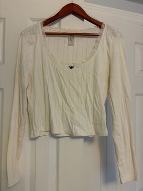 Women's Cream Pointelle Long Sleeve Top